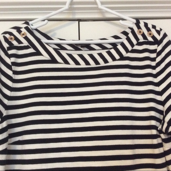 Talbots Navy Blue and White Striped Dress - L - Picture 2 of 10